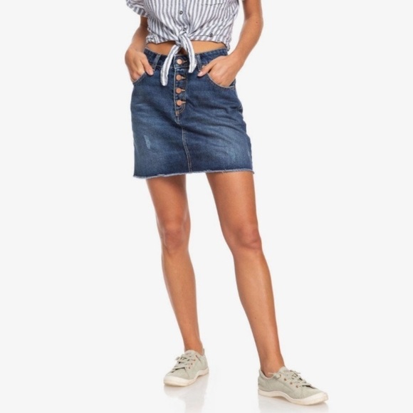 NWT Roxy Surfing Girl Power High Waist Distressed Denim Mini Skirt - Picture 4 of 8